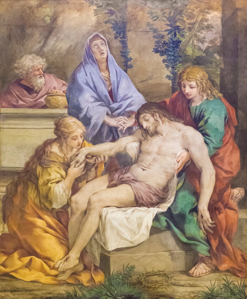 Pieta z Madonną, św. Janem Chrzcicielem, św. Marią Magdaleną i Nikodemem (fresk) autorstwa Pietro da (1596 1669) Cortona