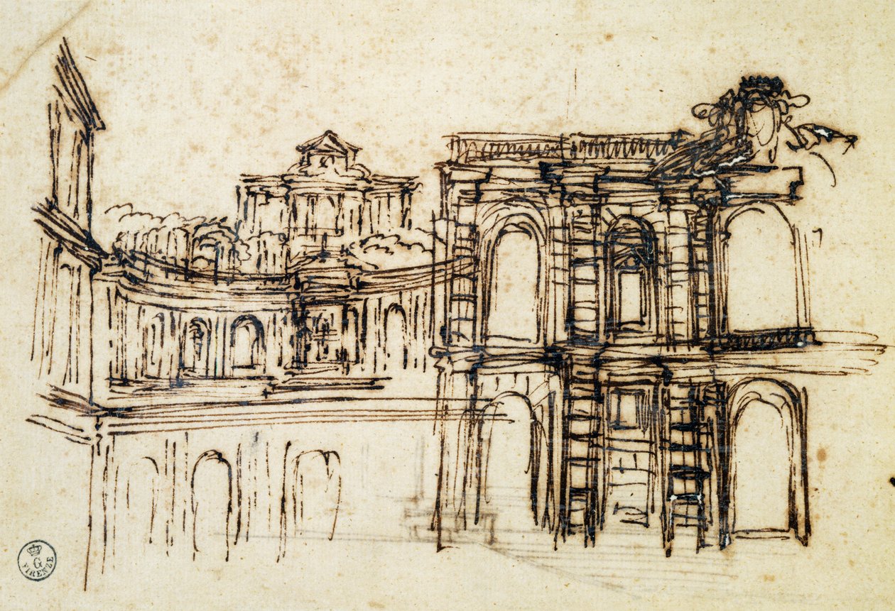 Studium teatralne w Palazzo Pitti we Florencji autorstwa Pietro Berrettiniego znanego jako Pietro da Cortona (1596-1669), Włochy autorstwa Pietro da Cortona