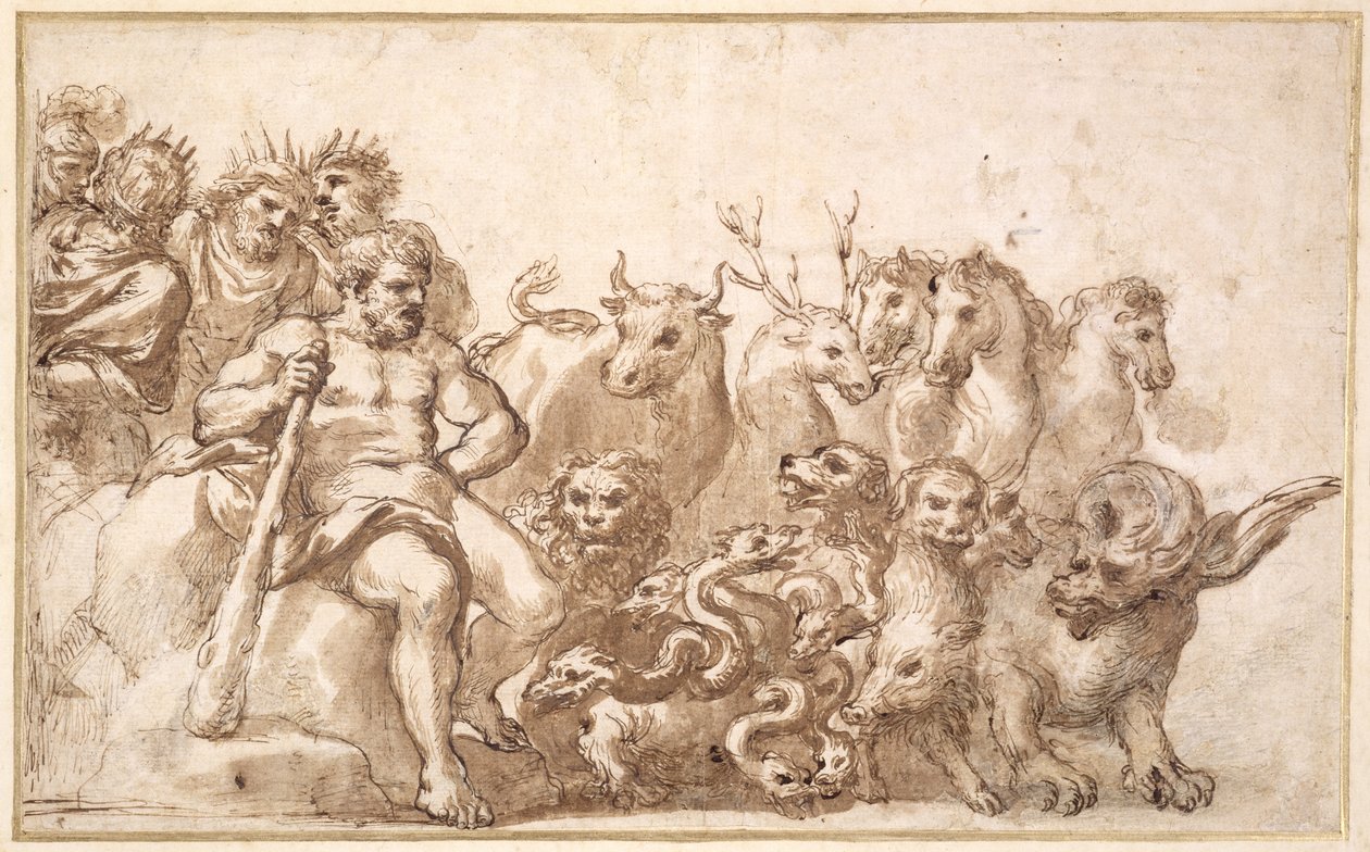 PD.10-1922 Alegoria Prac Herkulesa (pióro, tusz i wash) autorstwa Pietro da Cortona