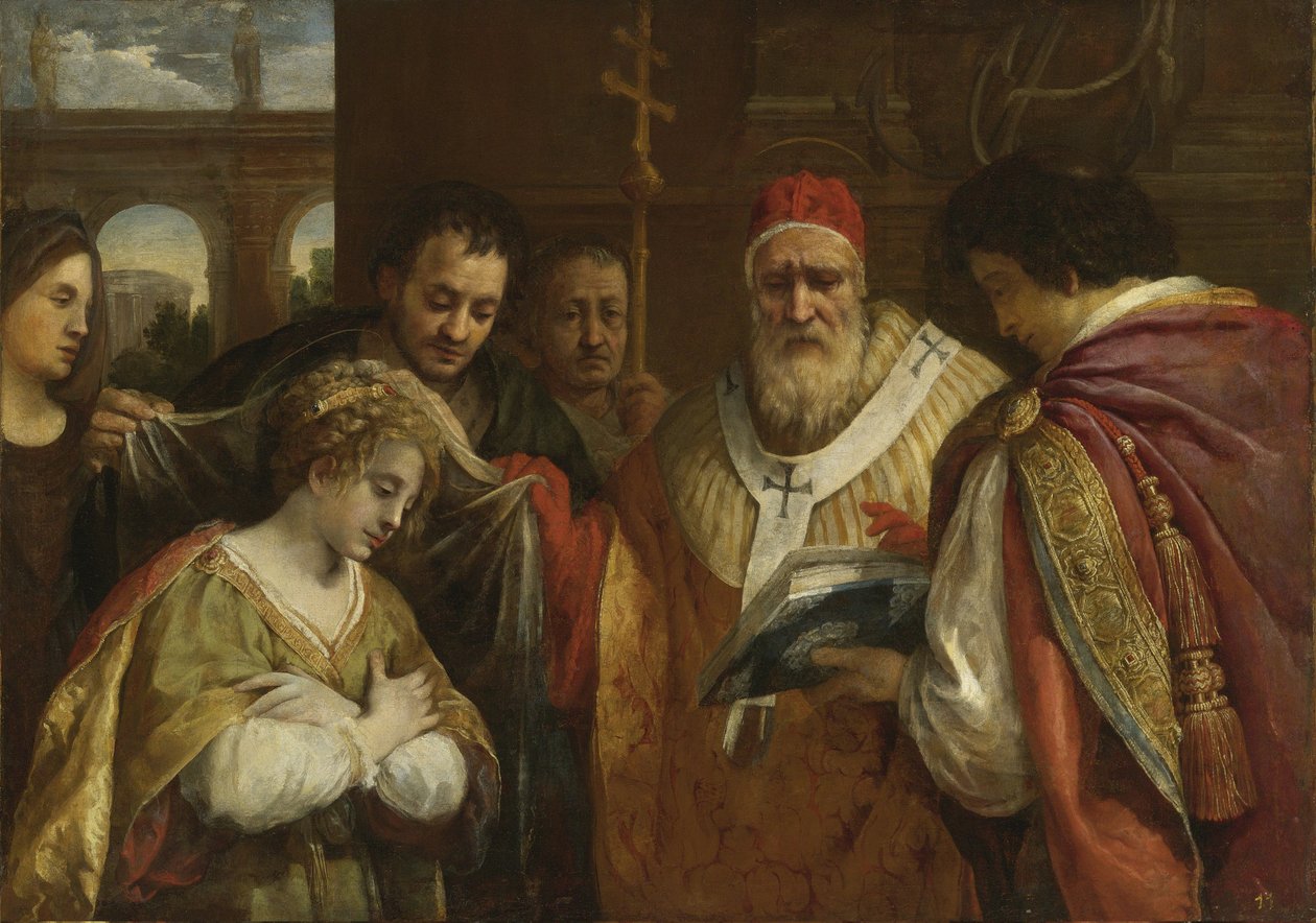 Święta Domitylla otrzymująca zasłonę od papieża Klemensa I autorstwa Pietro da Cortona