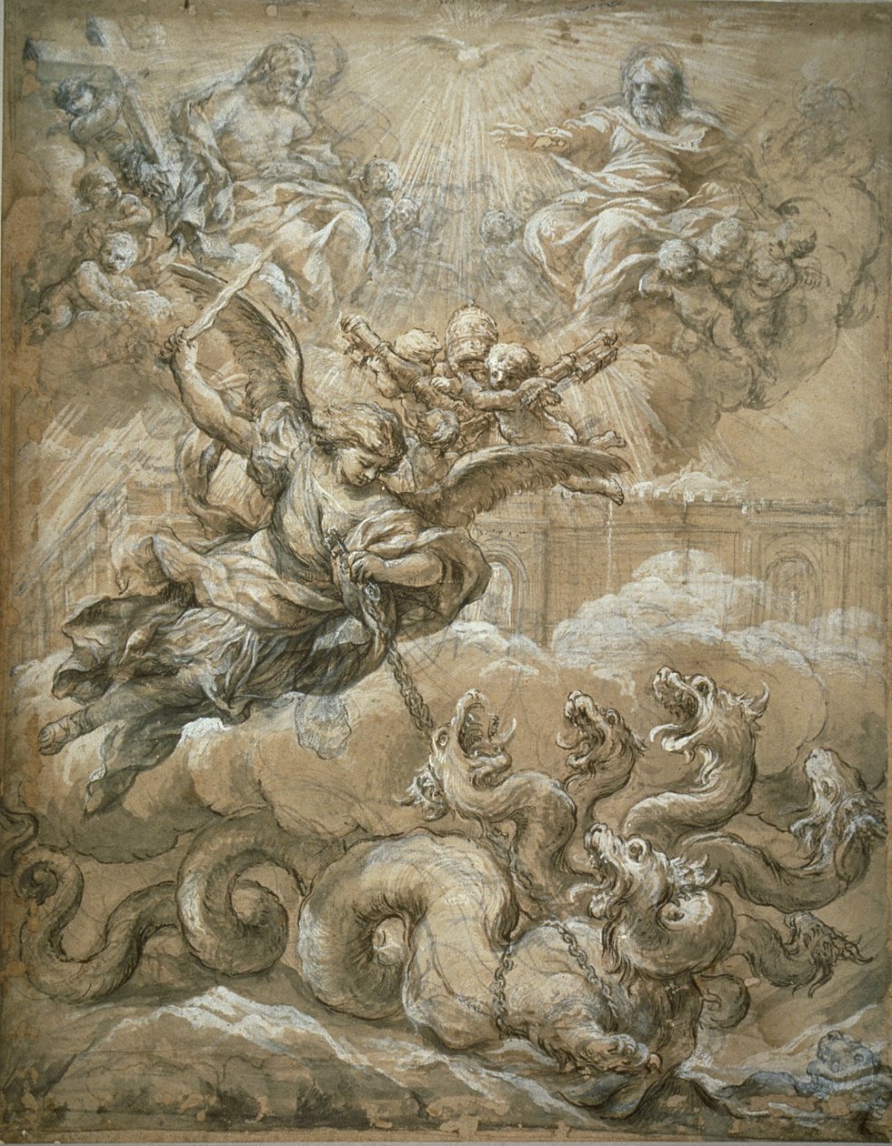 Trójca Święta ze św. Michałem zdobywającym Smoka, 1666 autorstwa Pietro da Cortona