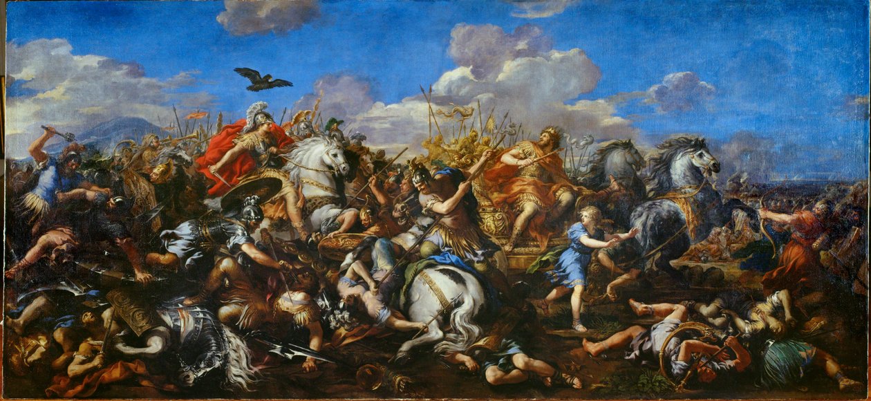 Bitwa Aleksandra przeciwko królowi Persji Dareiosowi III, Bitwa pod Issos (obraz na płótnie) autorstwa Pietro da & Ferri Ciro (1634-89) Cortona