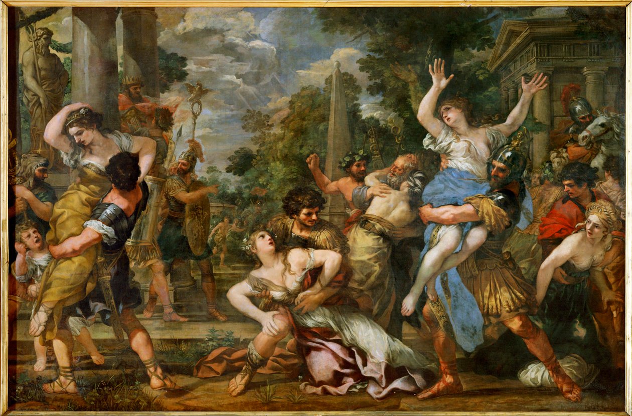 Gwałt na Sabinkach (obraz na płótnie) autorstwa Pietro da & Ferri Ciro (1634-89) Cortona