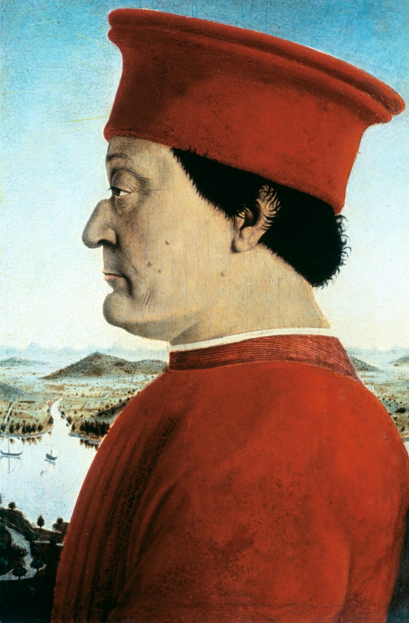 „Portret Federico da Montefeltro, księcia Urbino”, c1465 autorstwa Pietro della Francesca