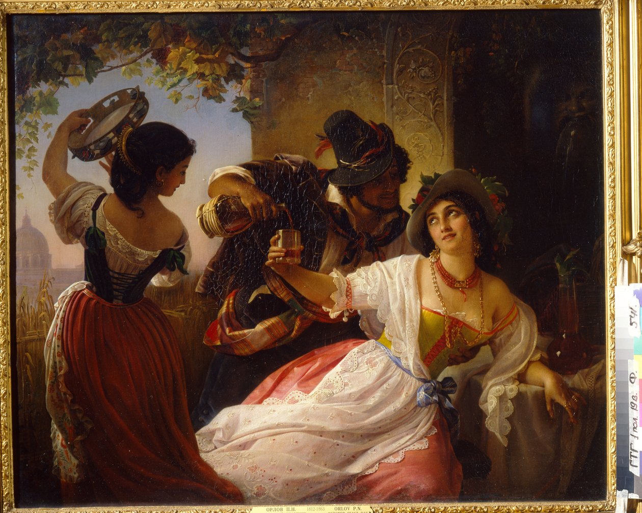 Październikowy Festiwal w Rzymie (Włochy) - Obraz Pimena Nikiticha Orłowa (1812-1863), olej na płótnie autorstwa Pimen Nikitich Orlov