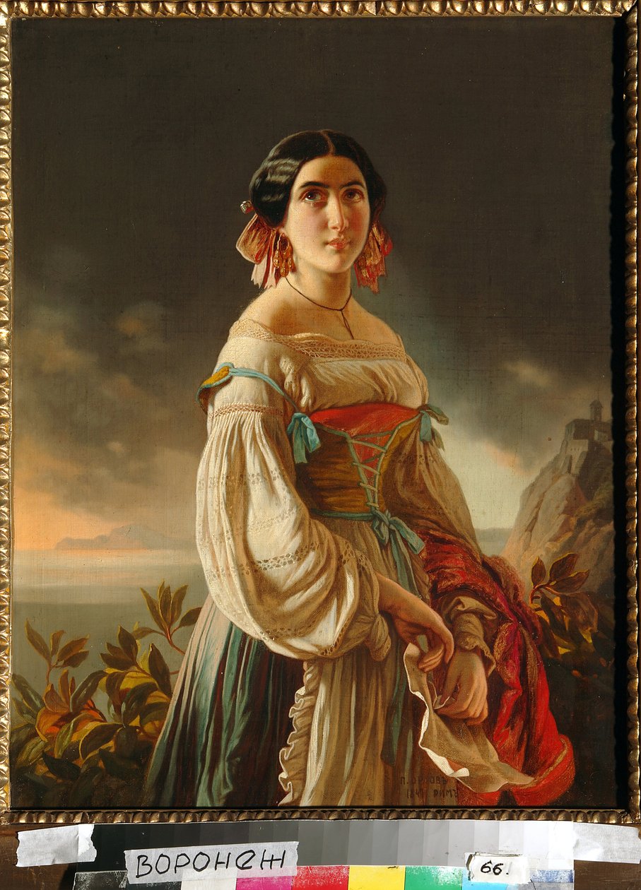Portret księżniczki Liny Gagariny (wówczas hrabiny Muraviovej). Obraz Pimena Nikiticha Orłowa (1812-1863), olej na płótnie autorstwa Pimen Nikitich Orlov