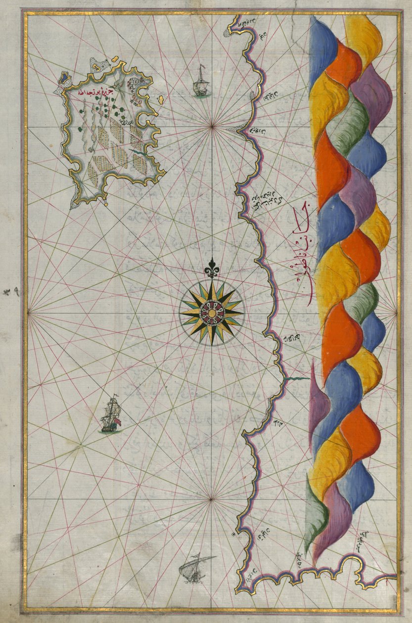 Mapa wyspy Bozjah (Tenedos) u wybrzeży Anatolii autorstwa Piri Reis