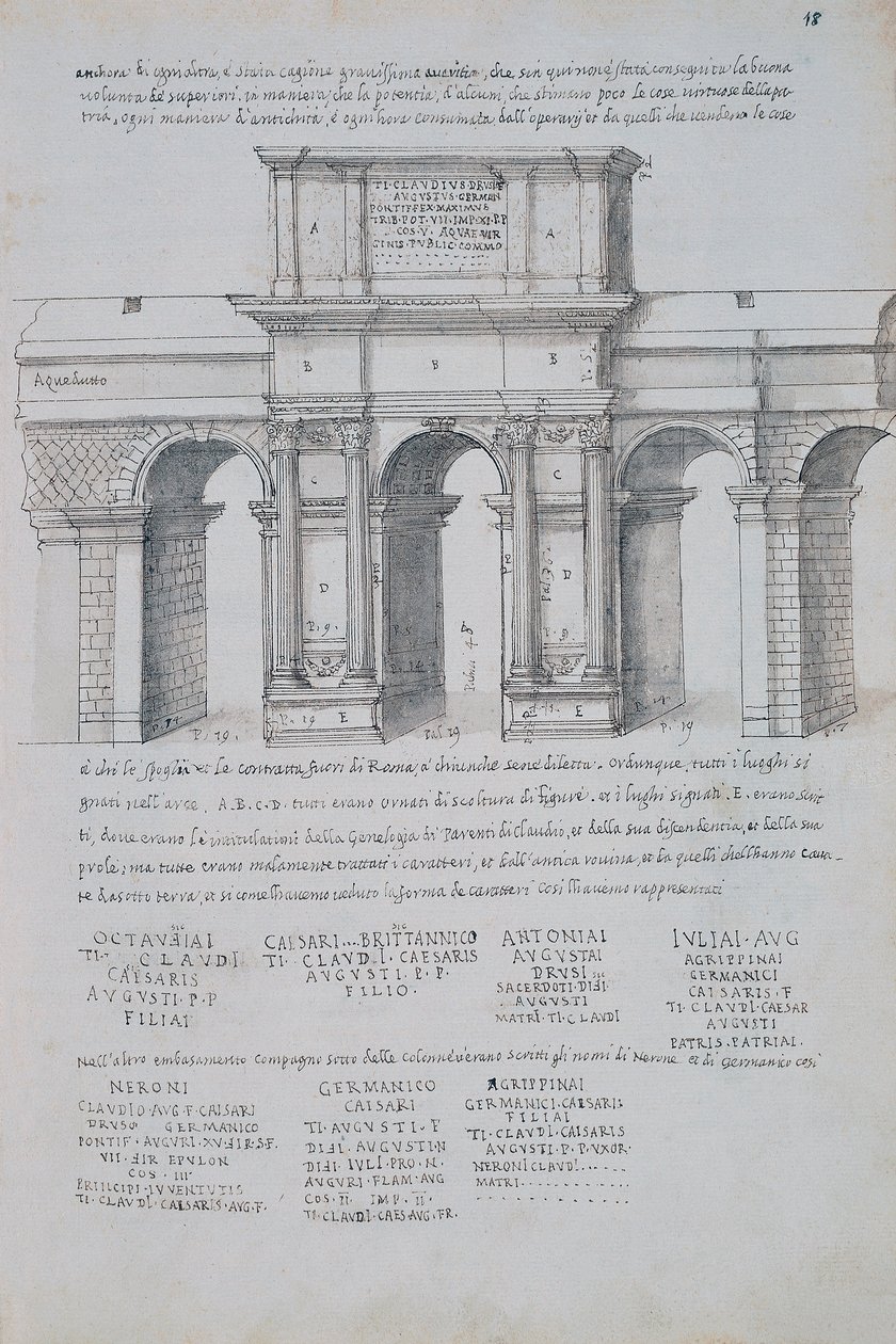 Łuk Klaudiusza w Rzymie, rysunek, ze Starożytności rzymskich, autorstwa Pirro Ligorio (1513-1583) autorstwa Pirro Ligorio