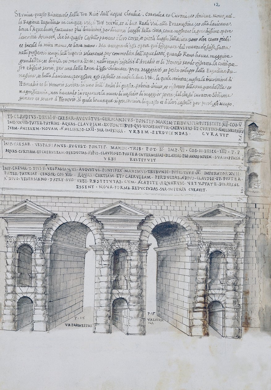 Porta Maggiore w Rzymie, rysunek, ze Starożytności rzymskich, autorstwa Pirro Ligorio (1513-1583) autorstwa Pirro Ligorio