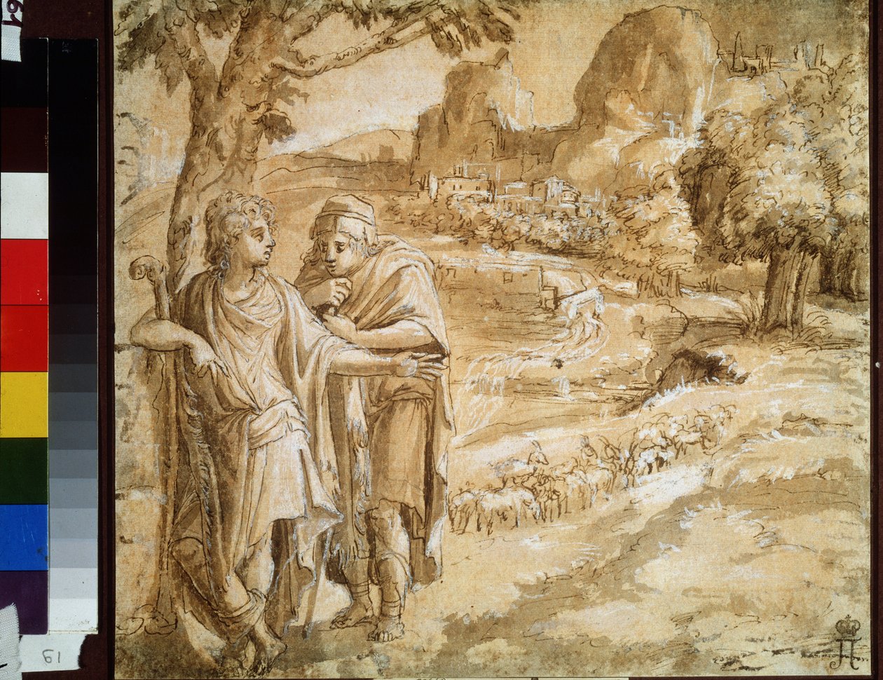 „Pasterz i pielgrzym w krajobrazie” (Pasterz i pielgrzym w krajobrazie) Akwarela i atrament Pirro Ligorio (1510-1583) Około 1550 r. Muzeum Puszkina, Moskwa autorstwa Pirro Ligorio