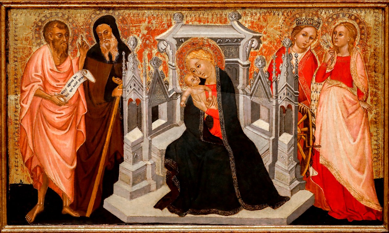 Madonna z Dzieciątkiem ze świętymi. XV wiek (Tempera na drewnie) autorstwa Pittore Marchigiano
