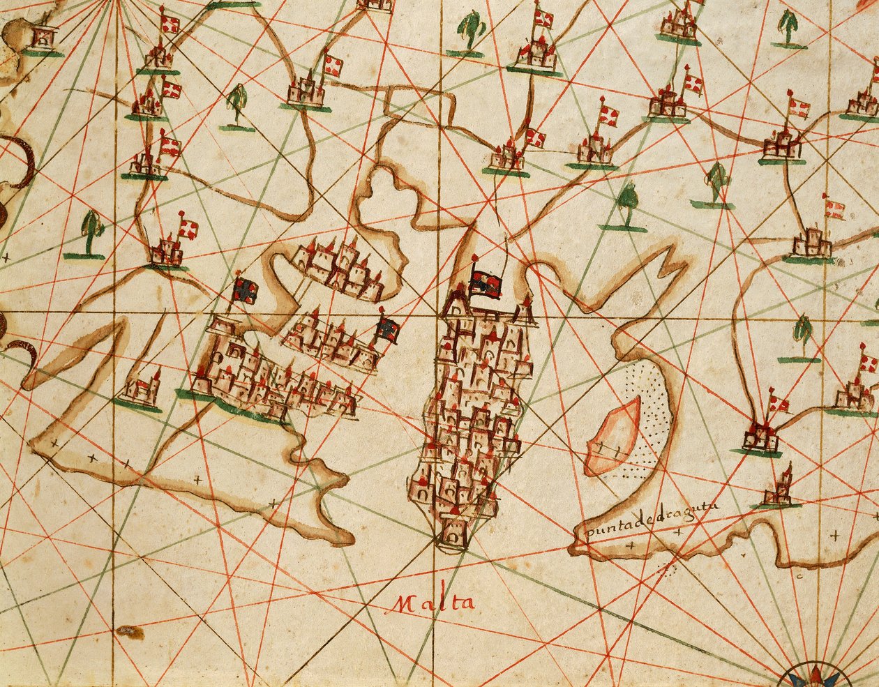 Wyspa Malta, z portolańskiego atlasu składającego się z sześciu map autorstwa Placido Caloiro i Francesco Olivy, Pergamin. 1646. autorstwa Placido Caloiro e Oliva