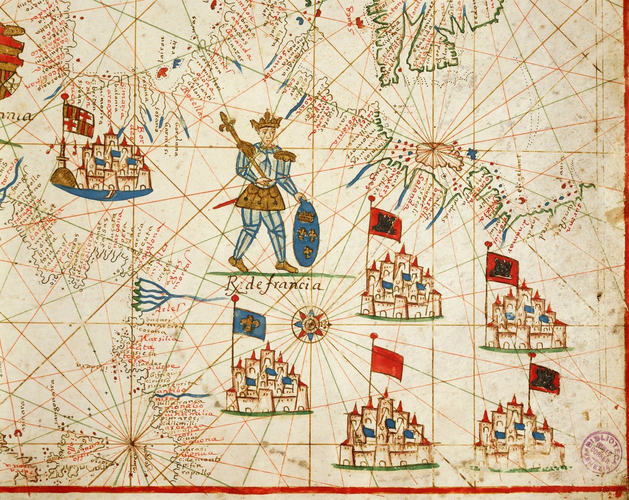 Królestwo Francji, z portolańskiego atlasu składającego się z sześciu map, autorstwa Placido Caloiro i Francesco Oliva, Pergamin. 1646. autorstwa Placido Caloiro e Oliva