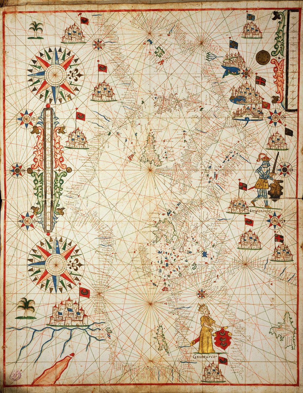 Morze Śródziemne, z portolańskiego atlasu sześciu map autorstwa Placido Caloiro i Francesco Oliva, Pergamin. 1646. autorstwa Placido Caloiro e Oliva