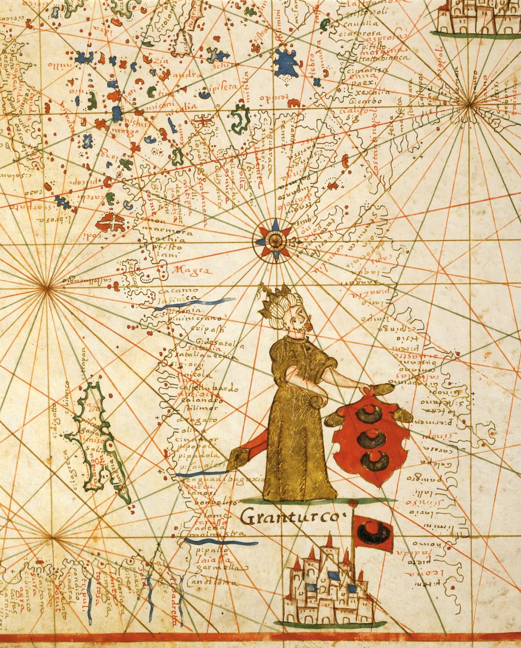 Imperium Osmańskie, z portolańskiego atlasu składającego się z sześciu map, autorstwa Placido Caloiro i Francesco Olivy, Pergamin. 1646. autorstwa Placido Caloiro e Oliva