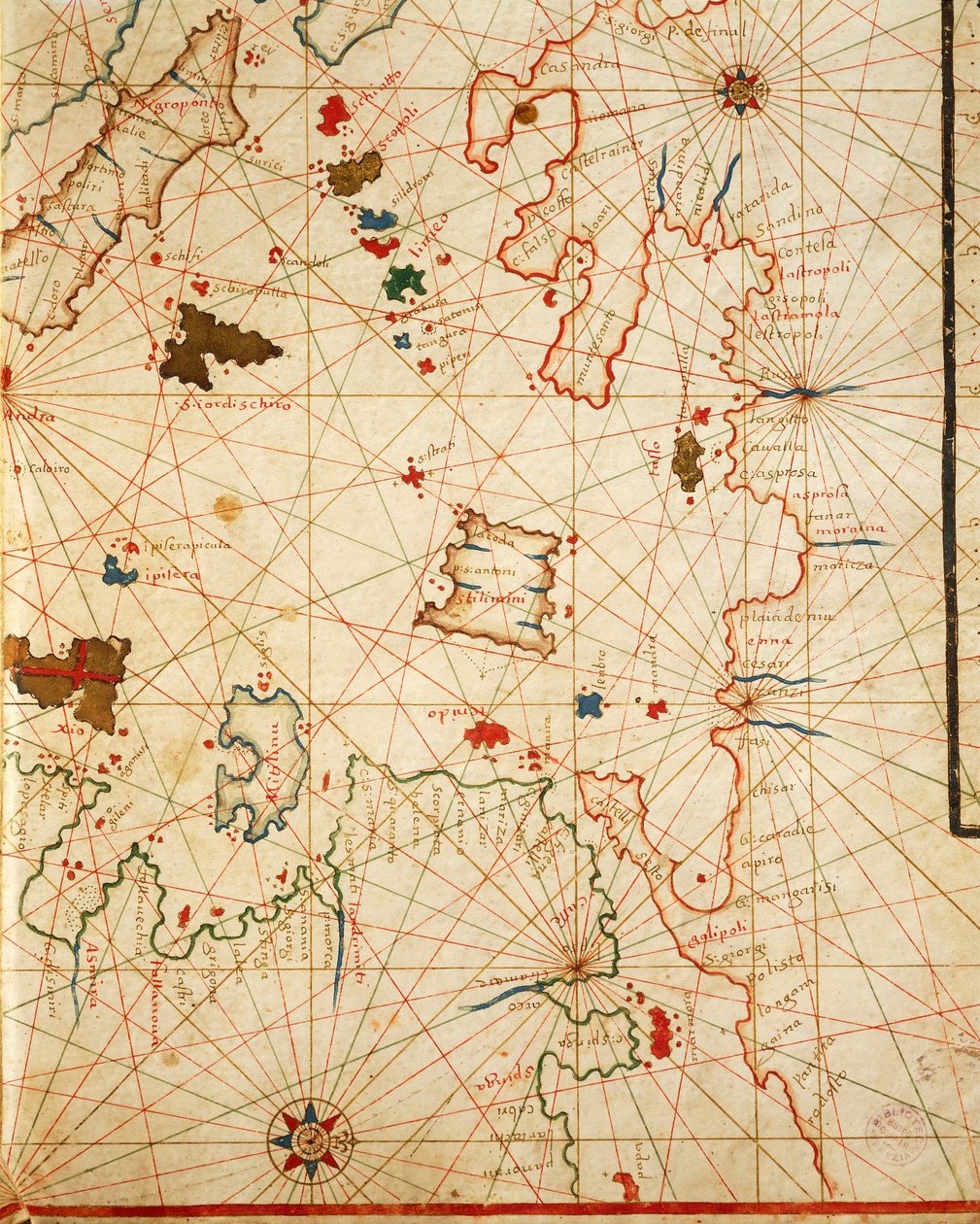 Peloponez, z portolańskiego atlasu składającego się z sześciu map, autorstwa Placido Caloiro i Francesco Oliva, Pergamin. 1646. autorstwa Placido Caloiro e Oliva