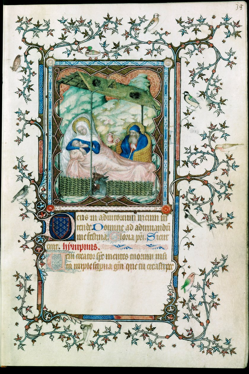 Narodziny. Z Petites heures du Duc de Berry ... autorstwa Pol de Limbourg