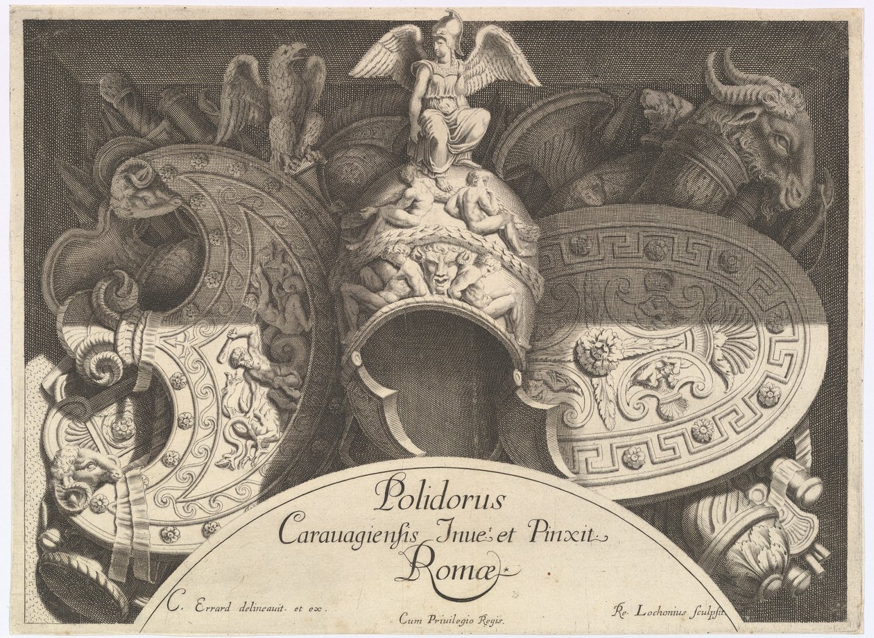Trofea nurków Trofea broni po fasadzie Palazzo Milesi w Rzymie, 1651 autorstwa Polidoro da Caravaggio