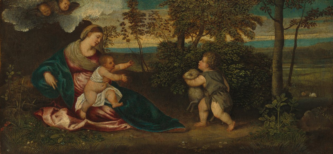 Madonna z Dzieciątkiem i Dzieciątkiem Święty Jan w krajobrazie, 15401550. autorstwa Polidoro da Lanciano