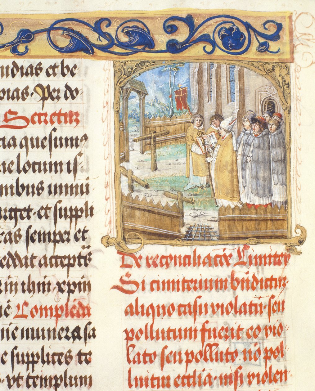 Pobłogosławienie zniszczonego cmentarza przez biskupa Papieskiego Biskupa Erazma Ciołka, ok. 1510 (tempera i złoto na pergaminie) autorstwa Polish School