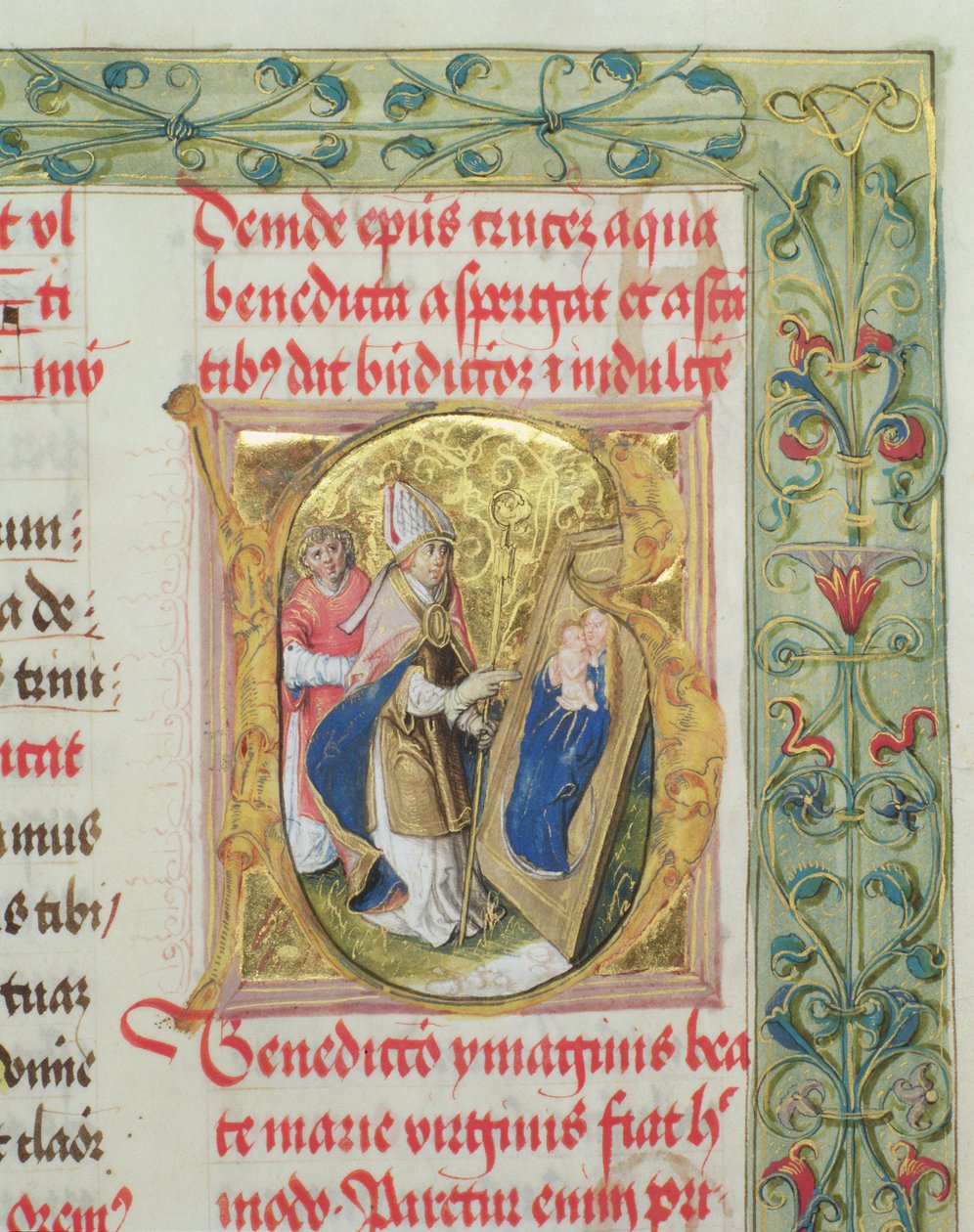 Błogosławieństwo Najświętszej Marii Panny z Dzieciątkiem od Papieża Biskupa Erazma Ciołka, dc.1510 (tempera i złoto na pergaminie) autorstwa Polish School