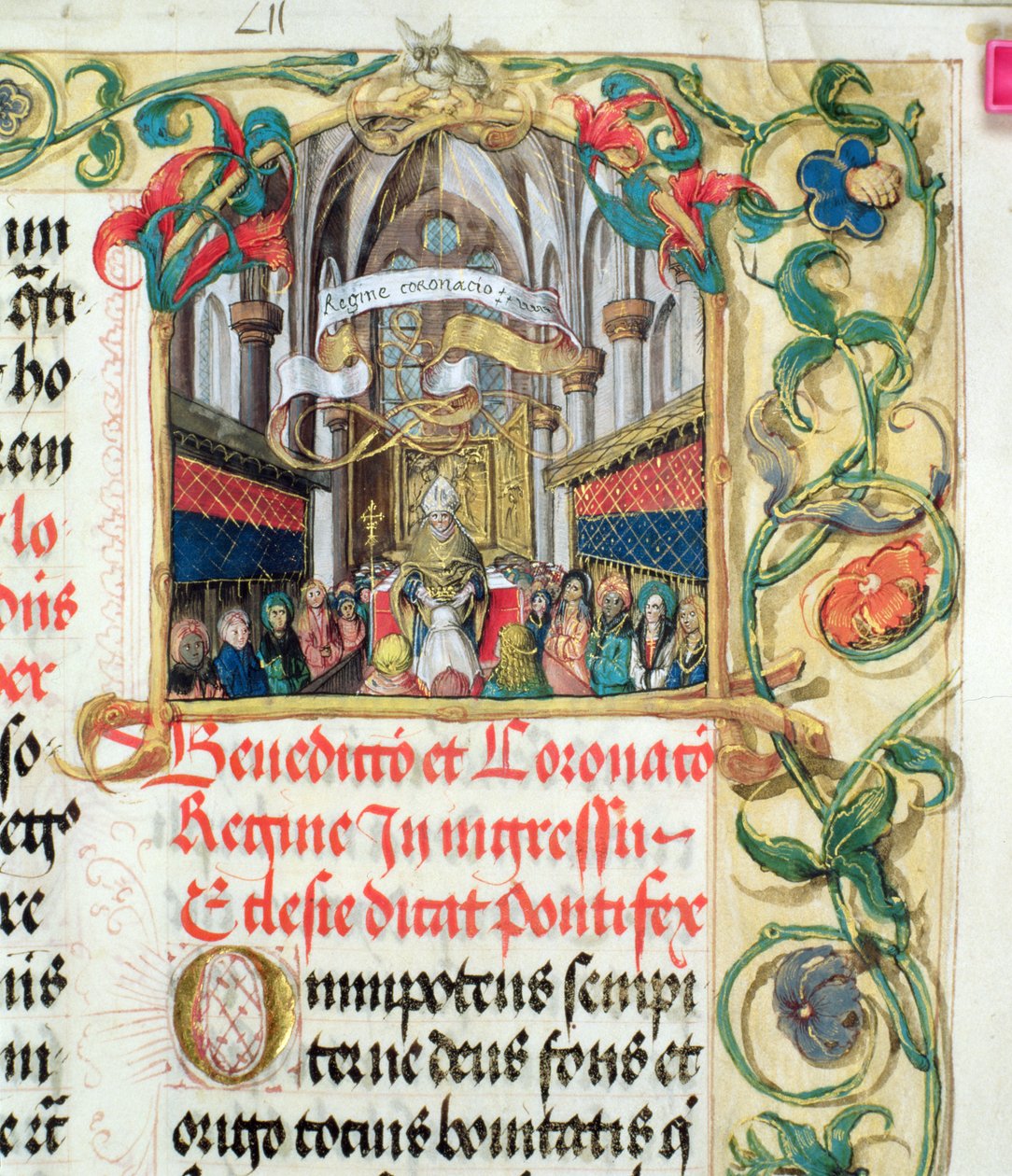 Koronacja Królowej Polski od Papieża Biskupa Erazma Ciołka, ok. 1510 (tempera i złoto na pergaminie) autorstwa Polish School