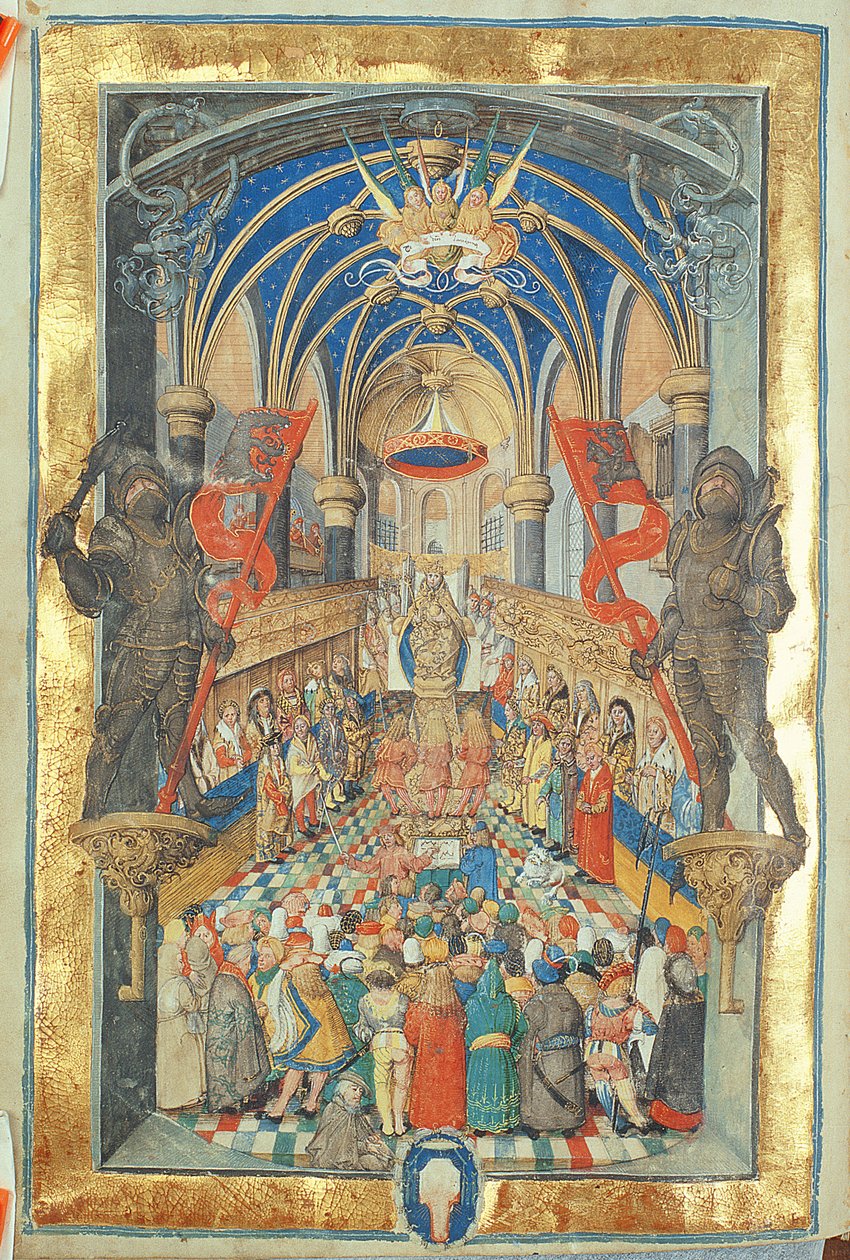 Intronizacja Króla Polski od pontyfikatu biskupa Erazma Ciołka, ok. 1510 (tempera i złoto na pergaminie) autorstwa Polish School