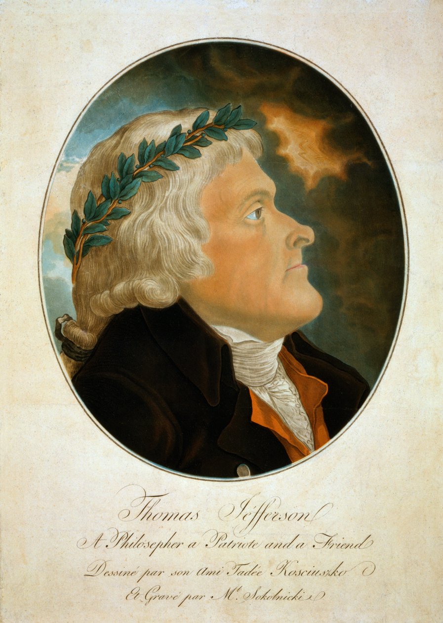 Portret profilowy Thomasa Jeffersona, c.1799 (akwatinta) autorstwa Polish School