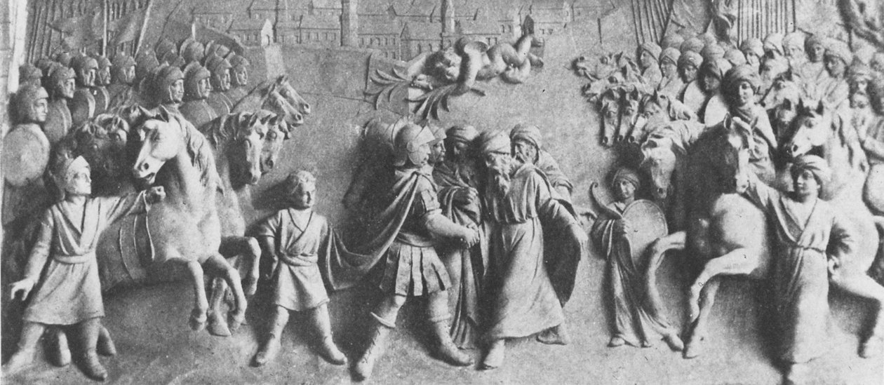 Ulga Jana III Sobieskiego odbiera kapitulację wojsk tureckich po zwycięstwie pod Wiedniem (marmur) autorstwa Polish School