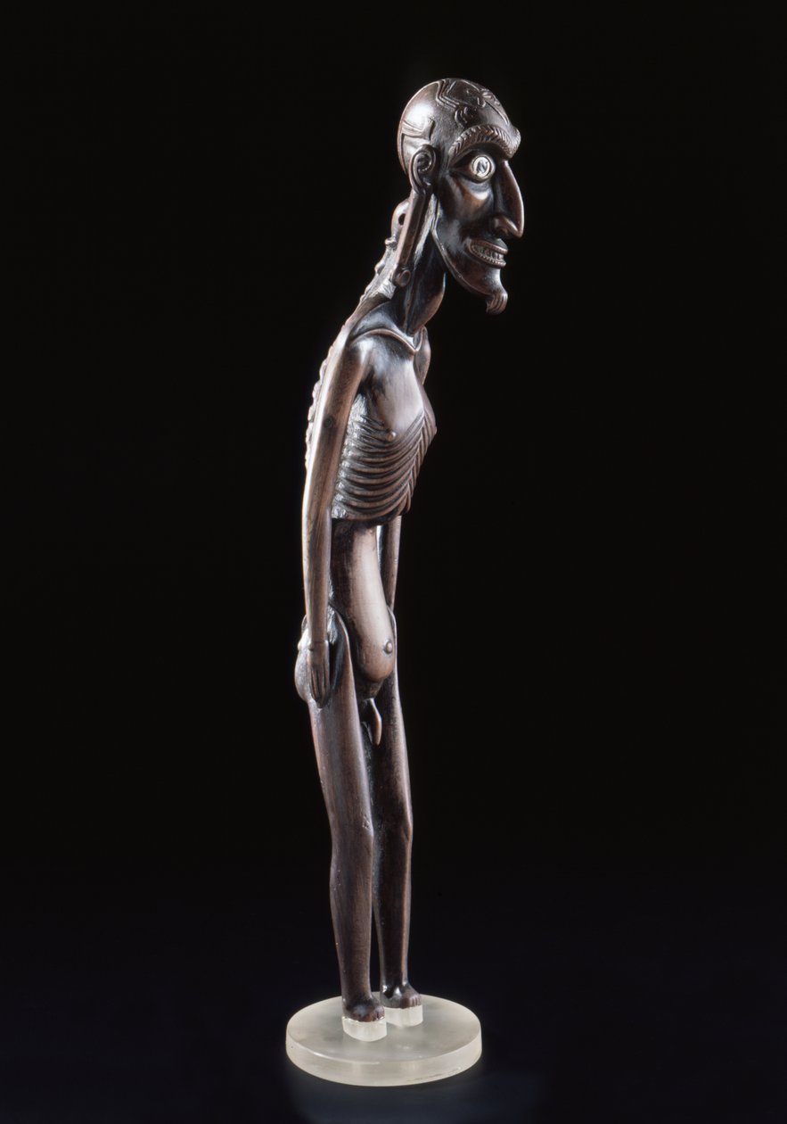 Drewniana figura wyrzeźbiona w kształcie człowieka, z Wyspy Wielkanocnej, przed 1894 (drewno i obsydian) autorstwa Polynesian School