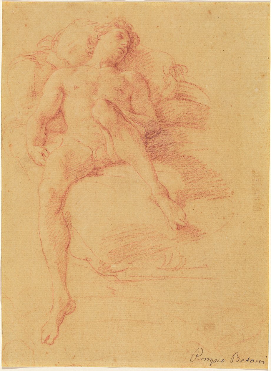 Mężczyzna nago leżący na łóżku autorstwa Pompeo Batoni