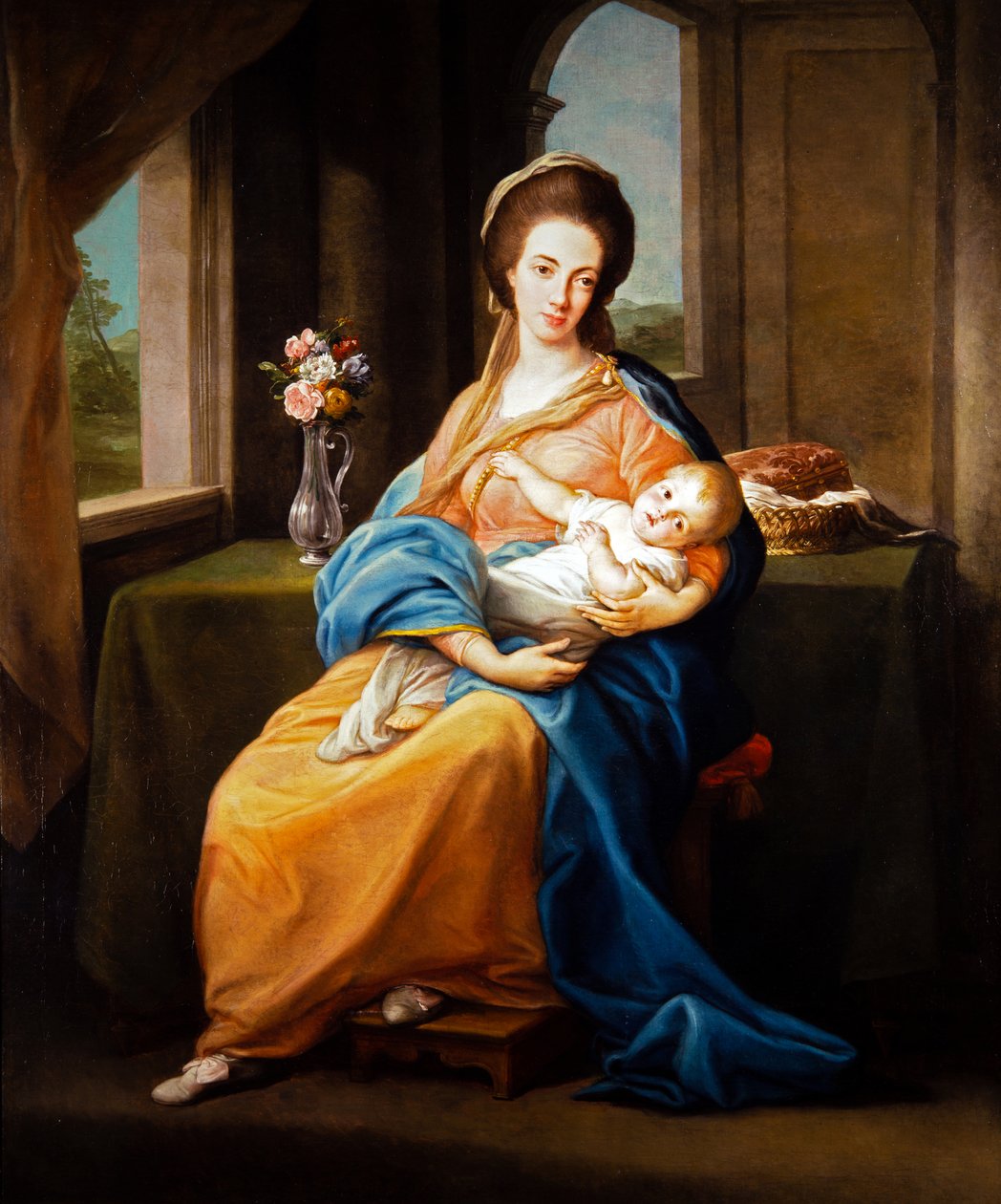 Para portretów, dama z dzieckiem (na płótnie) autorstwa Pompeo Girolamo Batoni