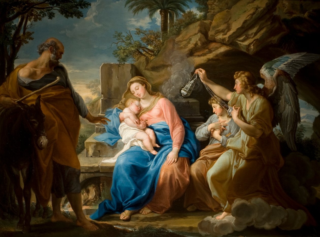Odpoczynek podczas ucieczki do Egiptu, ok. 1740-49 (olej na płótnie) autorstwa Pompeo Girolamo Batoni