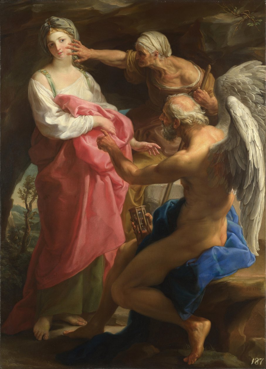 Czas nakazuje starość zniszczyć piękno, 1746 autorstwa Pompeo Girolamo Batoni