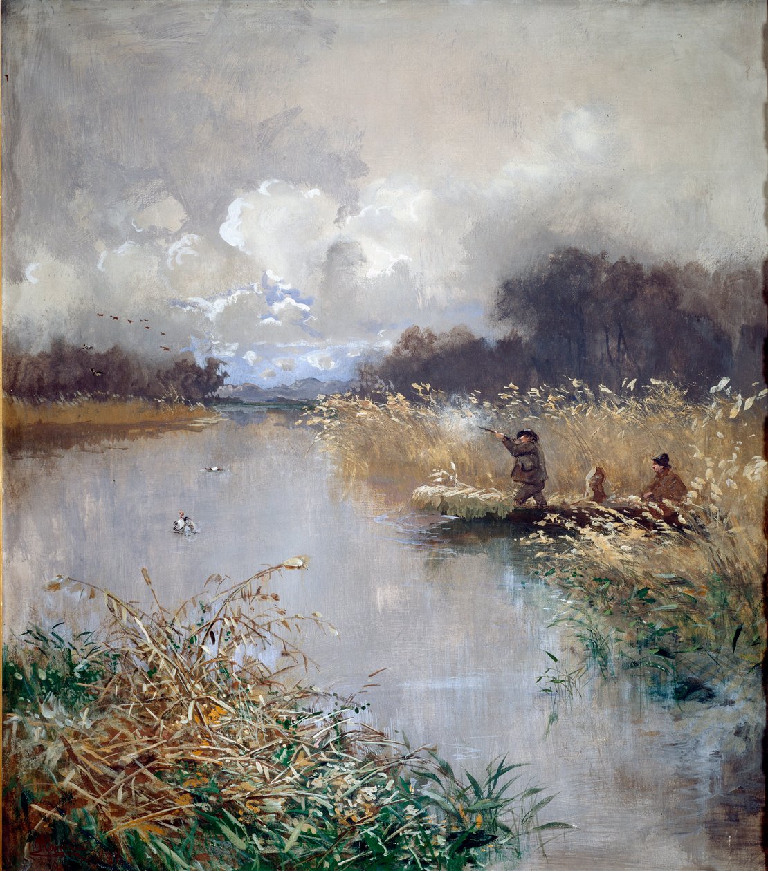 Polowanie na kaczki Obraz Pompeo Mariani (1857-1927) 1898 Nd. 115x100 cm Geny, Galleria d