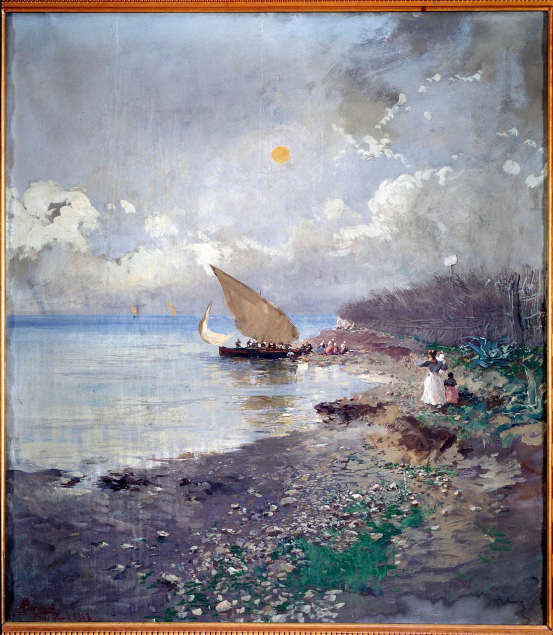 Powrót z wędkowania Seashore Obraz Pompeo Mariani (1857-1927) 1898 Dim 115x100 cm Genes, Galleria d