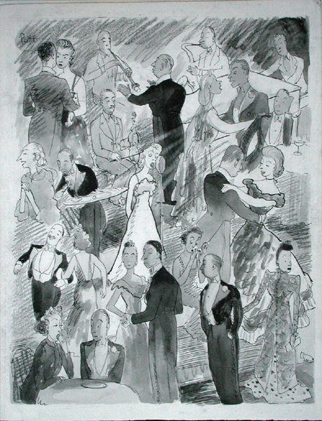 Idziemy tańczyć do Londynu (pióro, tusz i monochromatyczna akwarela na papierze) autorstwa Pont