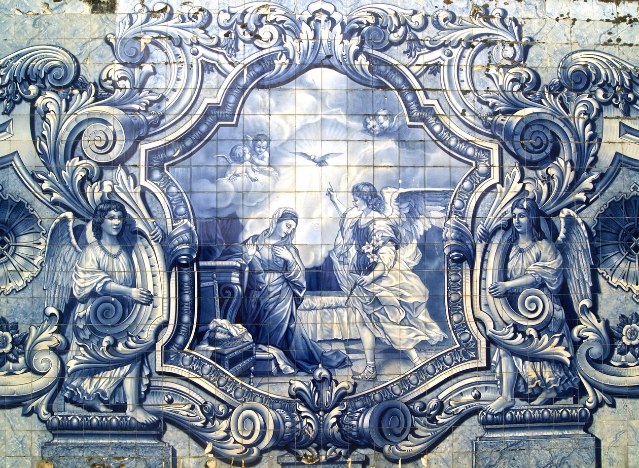 Panel dekoracyjny przedstawiający Zwiastowanie, Lamego, Portugalia. 1738 (płytki ceramiczne) autorstwa Portuguese School