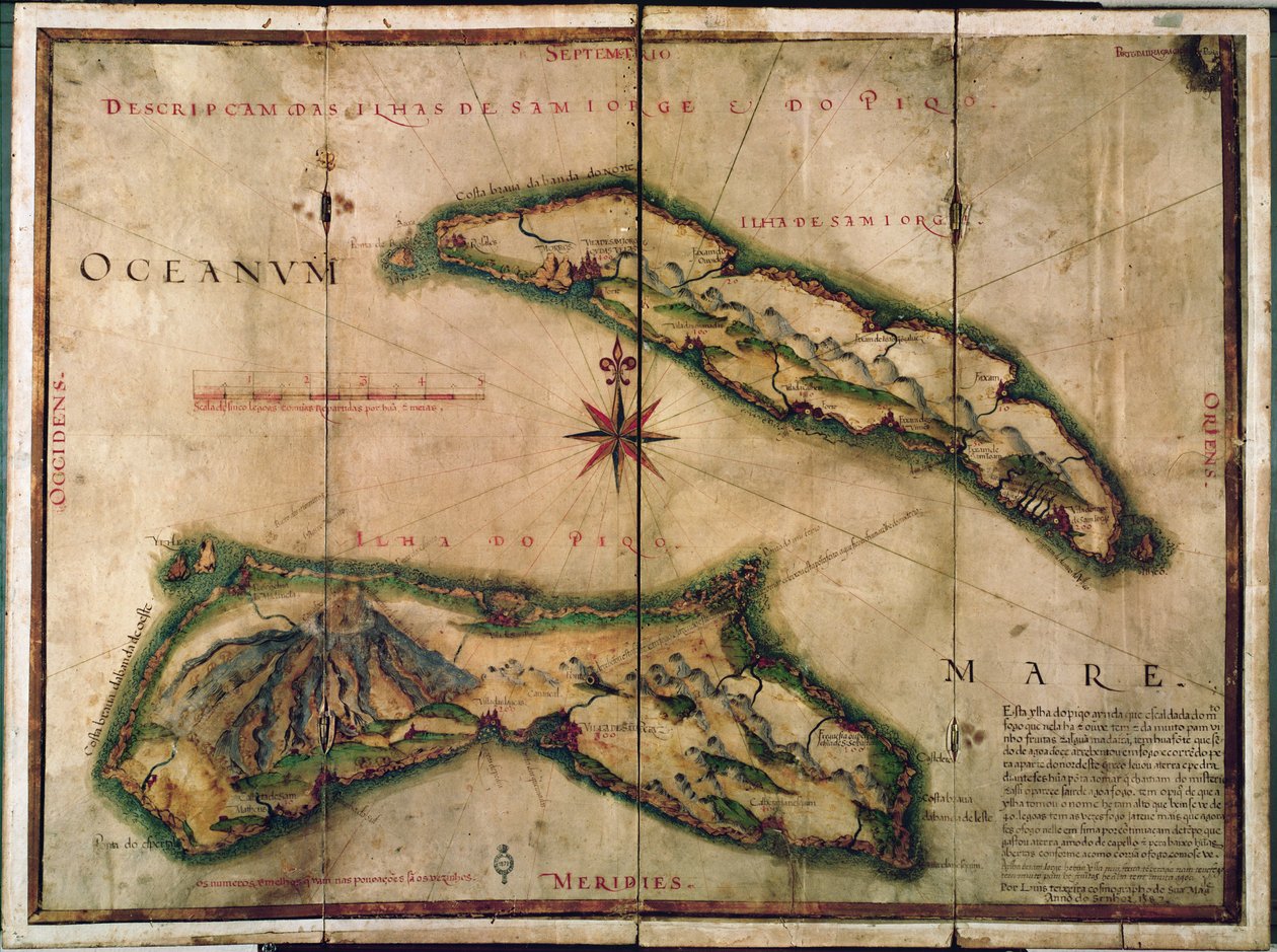 Mapa geograficzna Azorów, 1587 autorstwa Portuguese School