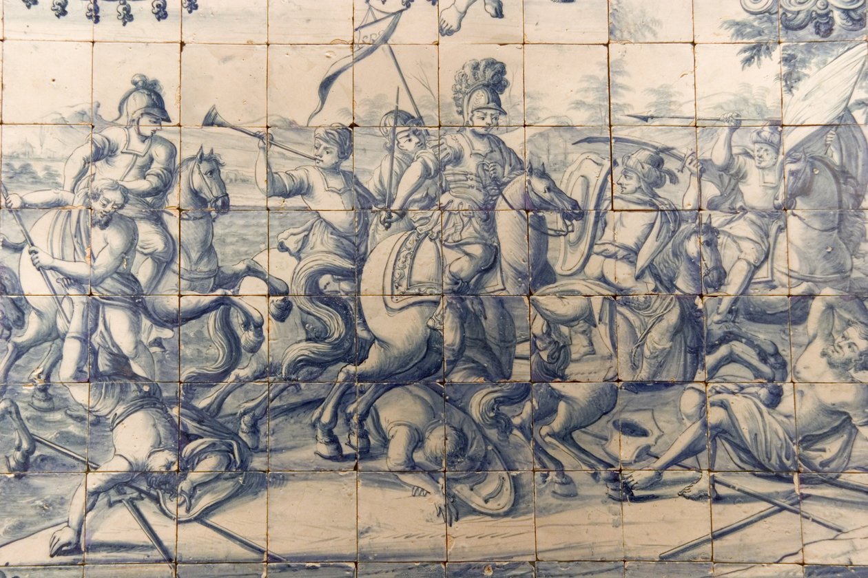 Aleksander (356-323 pne) walczący z Persami, ok. 1745 (ceramika) (patrz także 237499) autorstwa Portuguese School