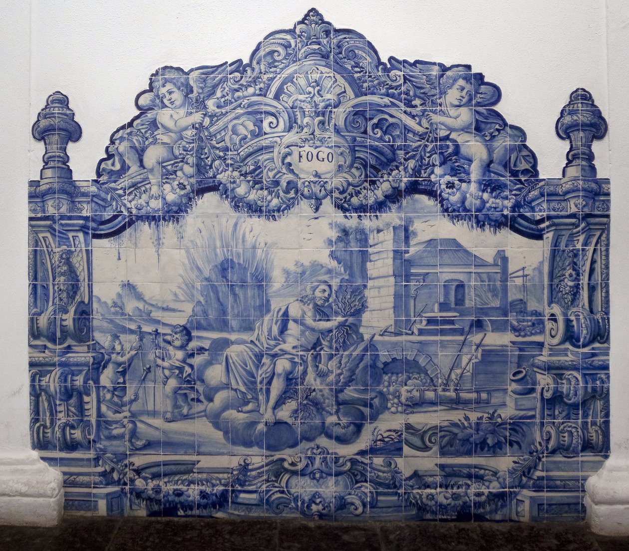 Alegoria ognia - Azulejos, ceramika malowana autorstwa Portuguese School