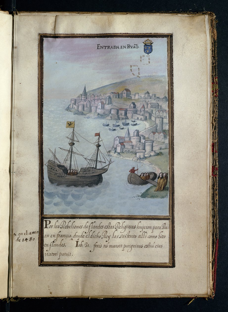Przyjazd do Rouen, z historii peregrynacji sióstr syjonistycznych, zebranej w Lizbonie na początku XVII wieku autorstwa Portuguese School