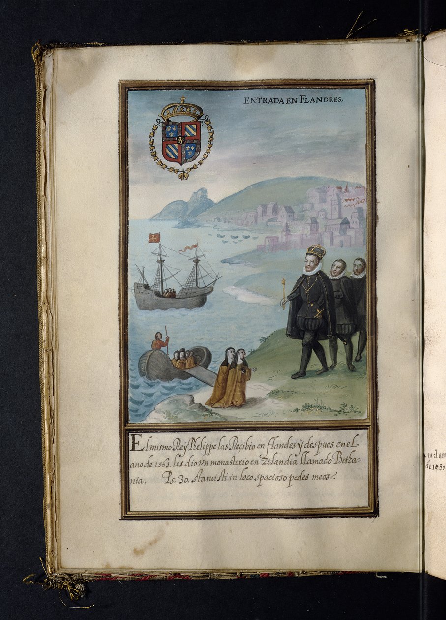 Przyjazd do Flandrii, z historii peregrynacji sióstr syjonistycznych, zebranej w Lizbonie na początku XVII wieku autorstwa Portuguese School