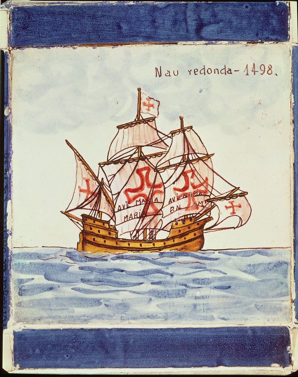 Płytka Azulejos przedstawiająca statek, z Sagres, 1498 (ceramiczna) autorstwa Portuguese School