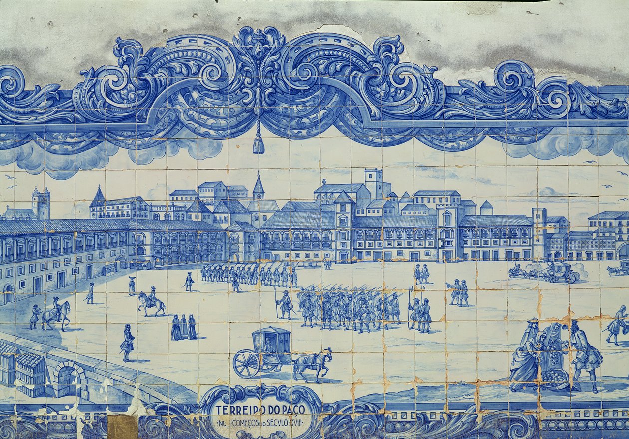 Płytki Azulejos przedstawiające Praca do Comercio, Lizbona (ceramiczne) autorstwa Portuguese School