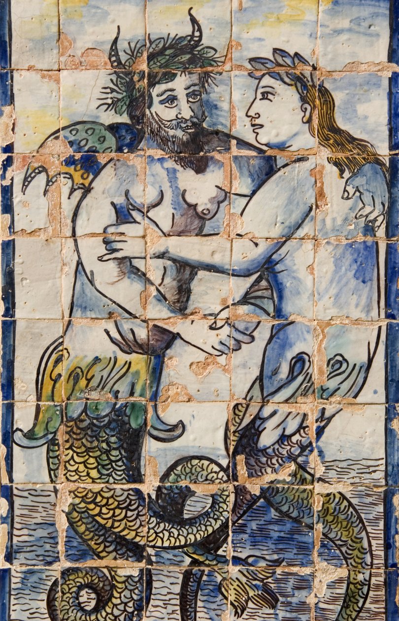 Płytki Azulejos w ogrodach pałacowych przedstawiające stworzenia morskie (ceramiczne) autorstwa Portuguese School
