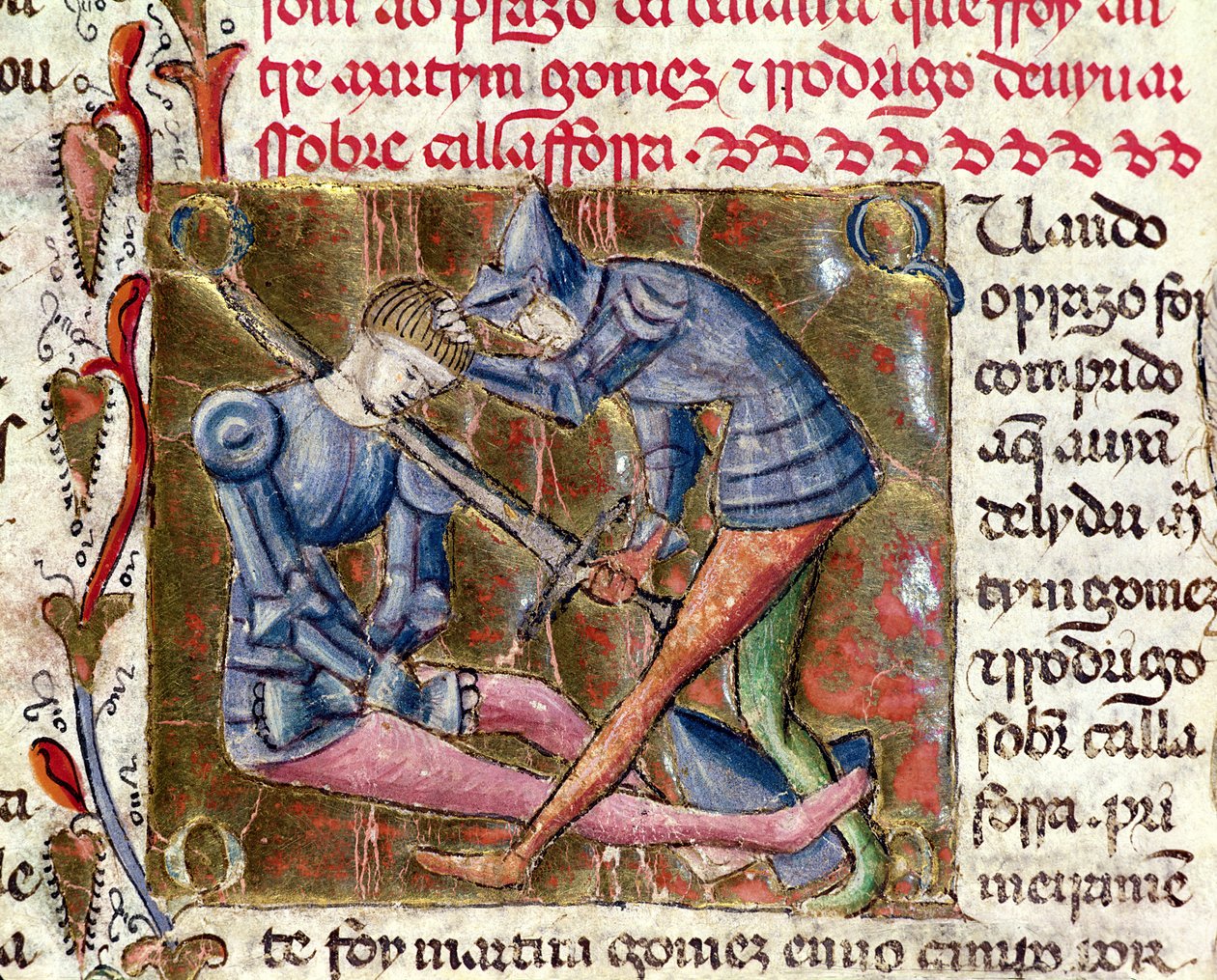 Bitwa między Martinem Gomezem i El Cidem (ok.1043-99) z Kronik Hiszpanii, 1344 autorstwa Portuguese School