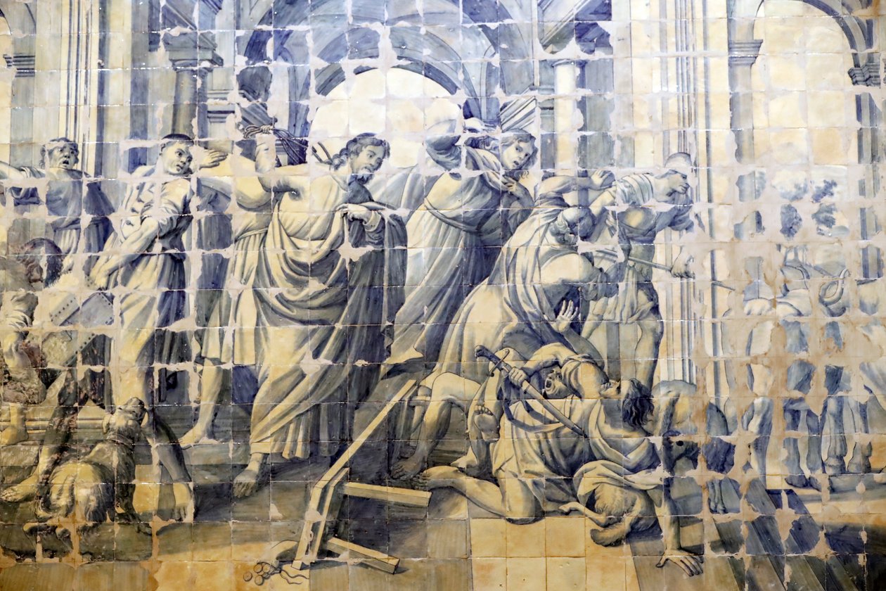 Kościół Miłosierdzia. Azulejos. Oczyszczenie narracji Świątyni. Jezus. Evora. Portugalia. autorstwa Portuguese School