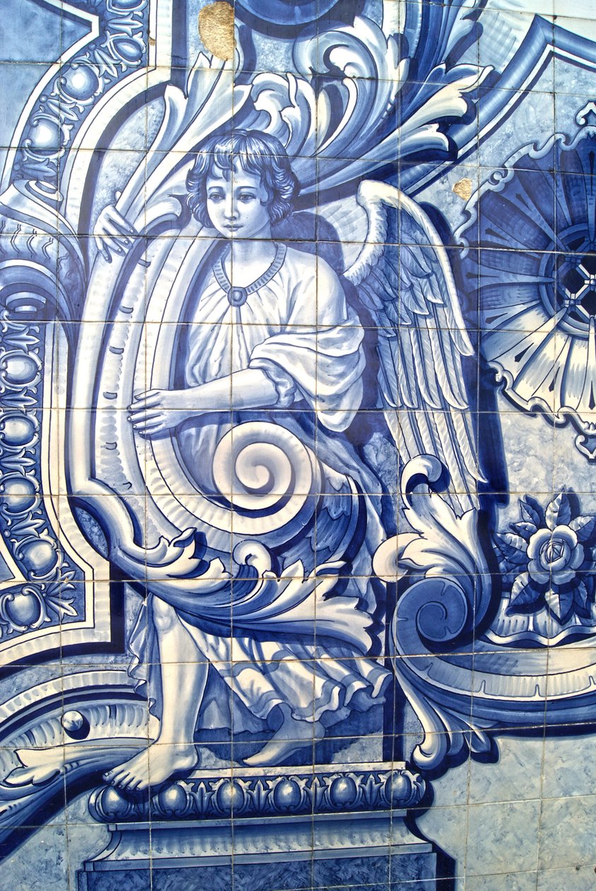 Panel dekoracyjny przedstawiający anioła, Lamego, Portugalia. 1738 (płytki ceramiczne) autorstwa Portuguese School