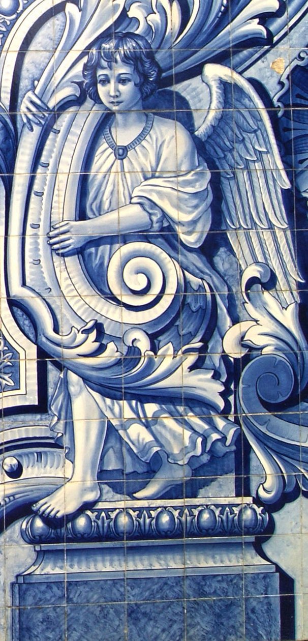 Panel dekoracyjny przedstawiający anioła, Lamego, Portugalia. 1738 (płytki ceramiczne) autorstwa Portuguese School
